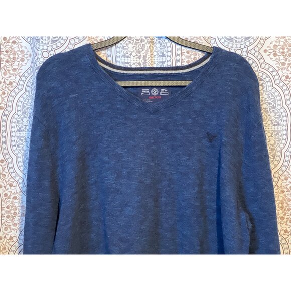 Mens American Eagle Outfitters Blue V-Neck Sweater Size L Lightweight Knit - Picture 3 of 9